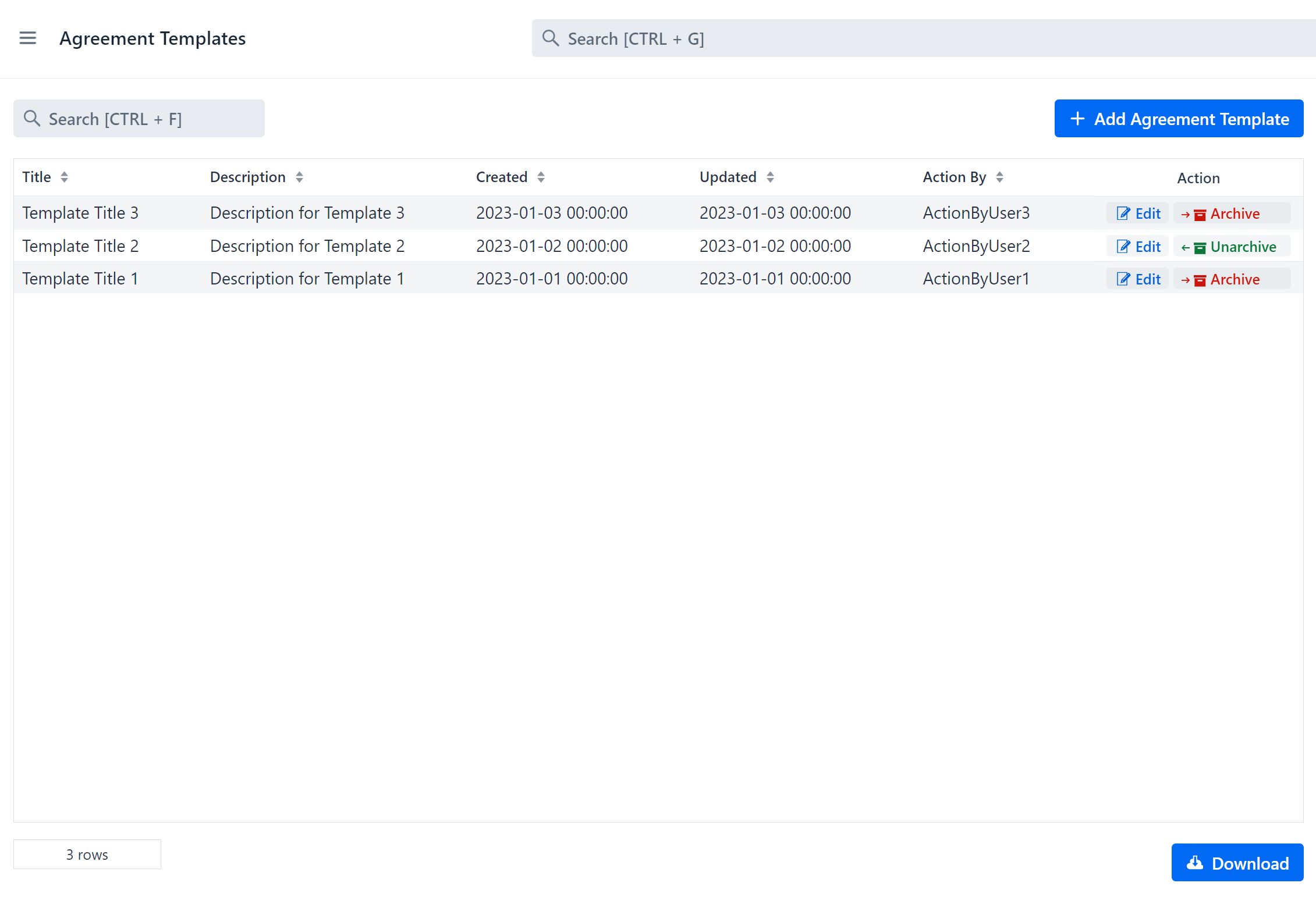 Agreement template page