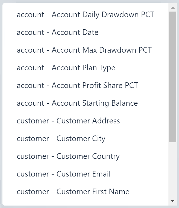 List of possible fields to insert