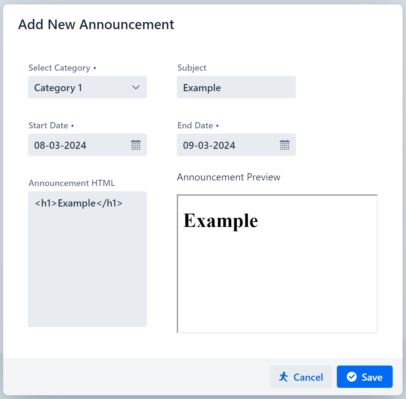 New announcement dialog