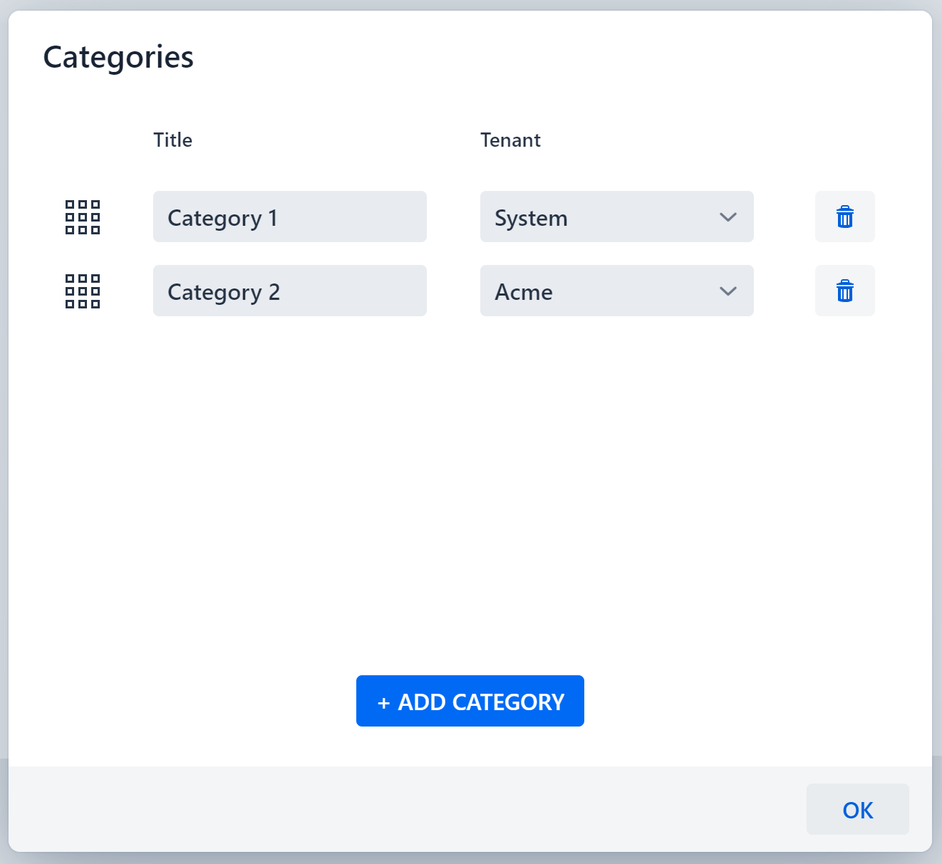 Categories dialog