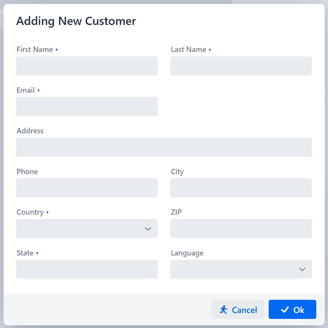 Add new customer dialog