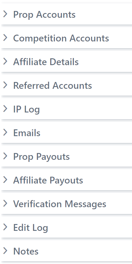Customer detail dropdowns