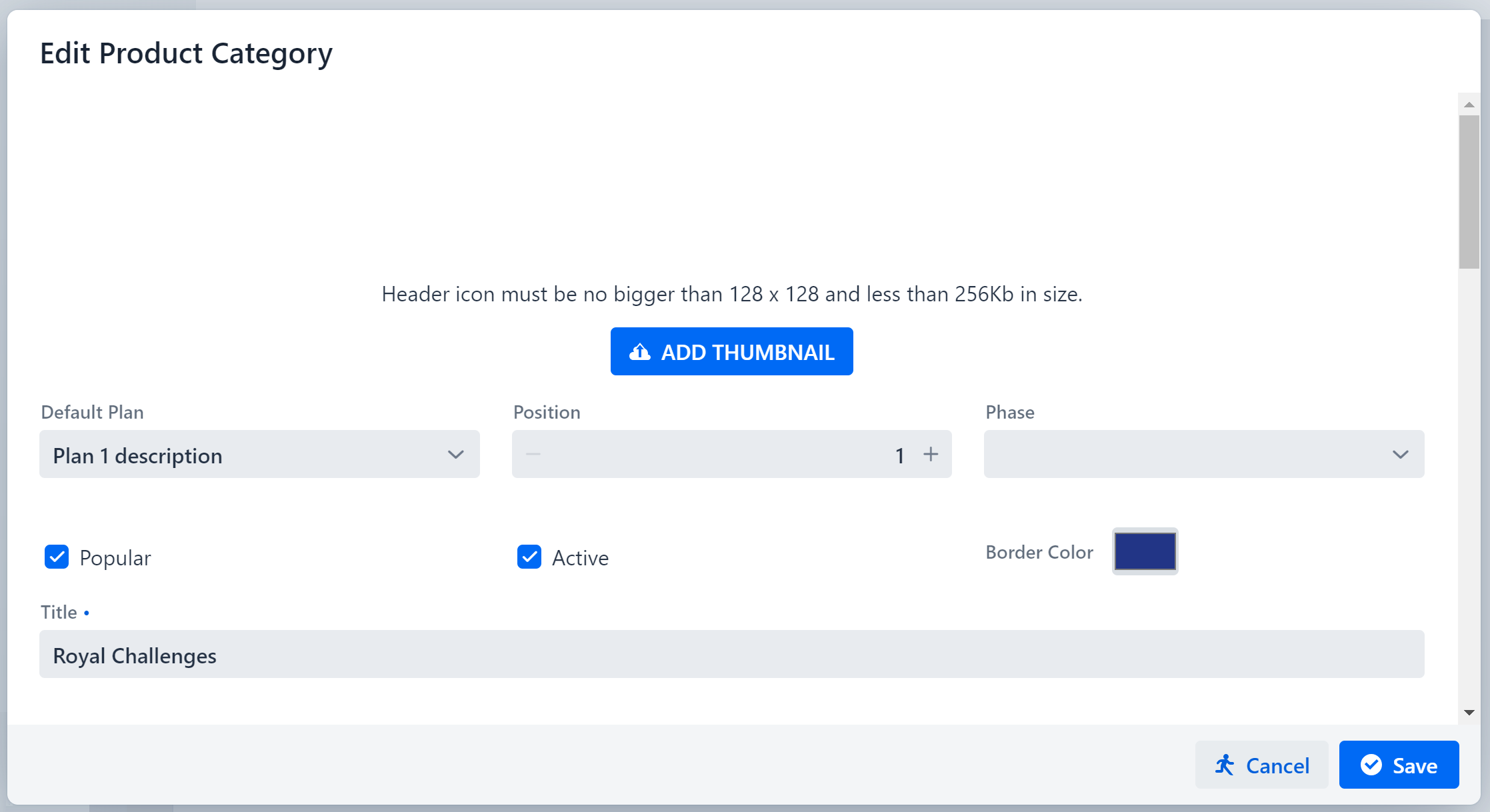 Edit product category dialog