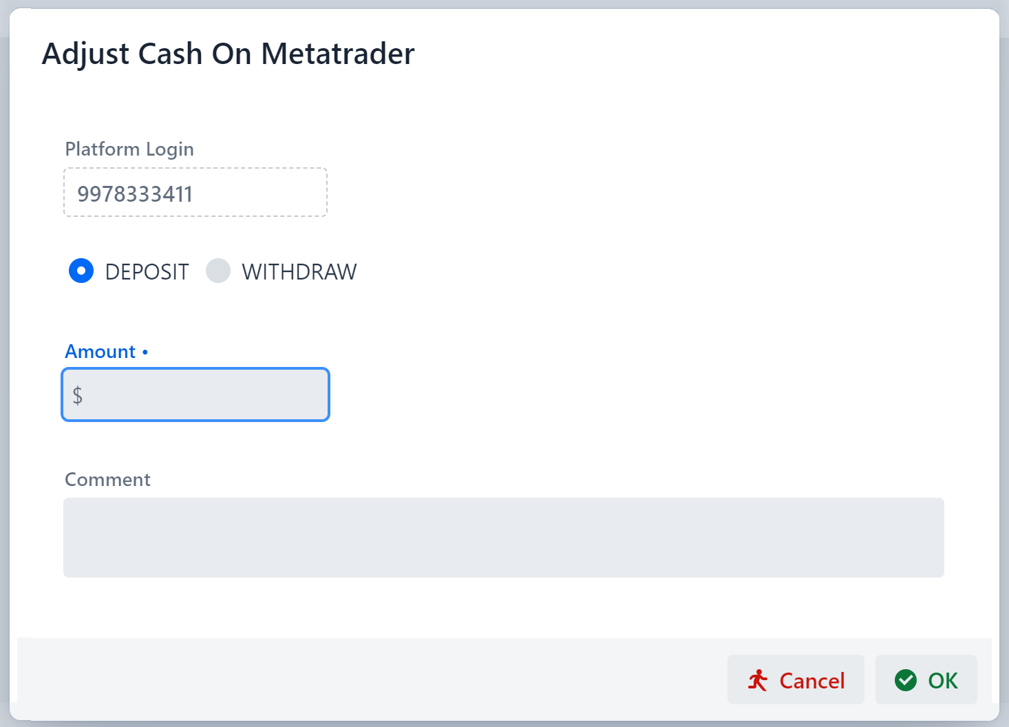 Adjust cash options