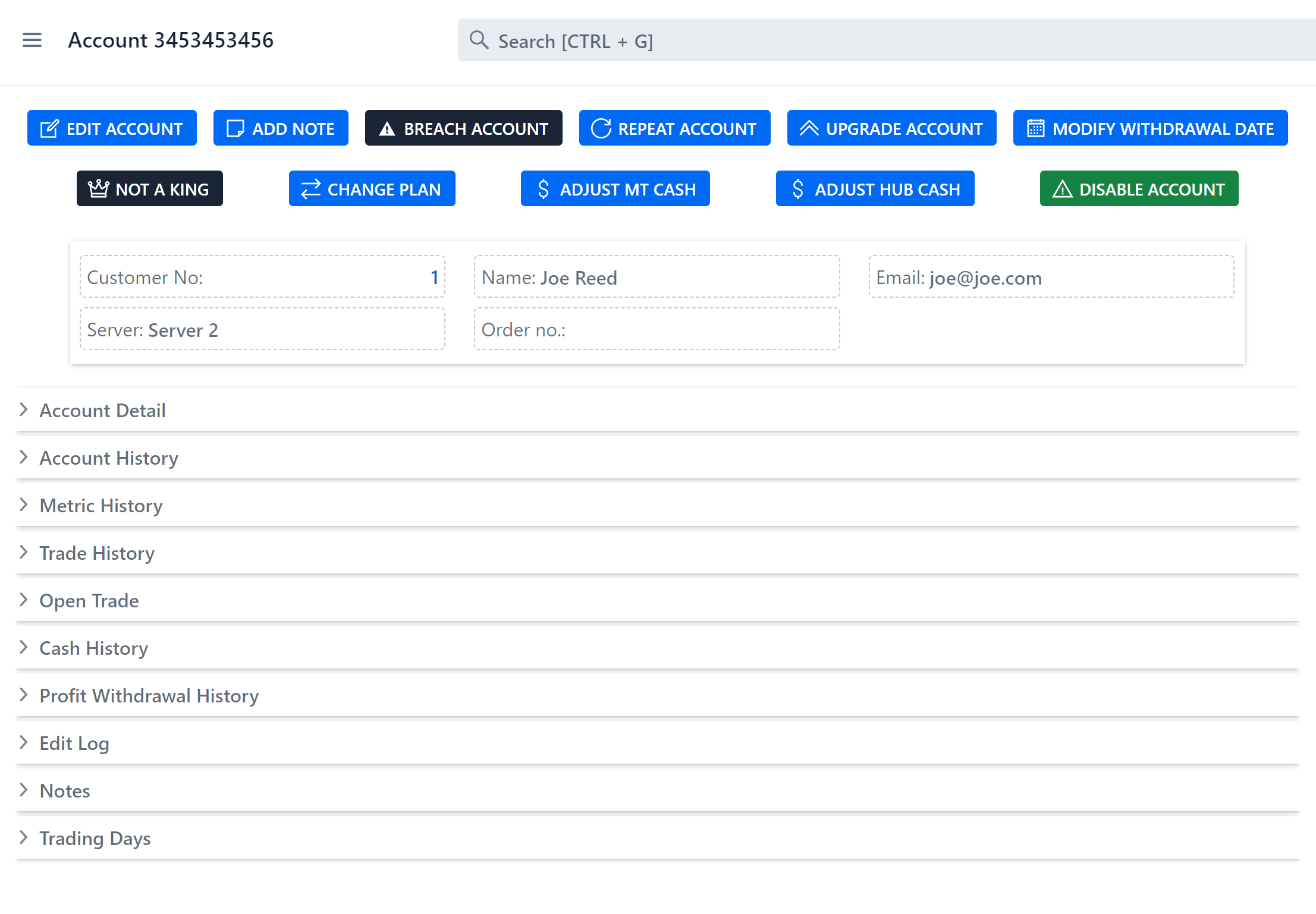 Account details page