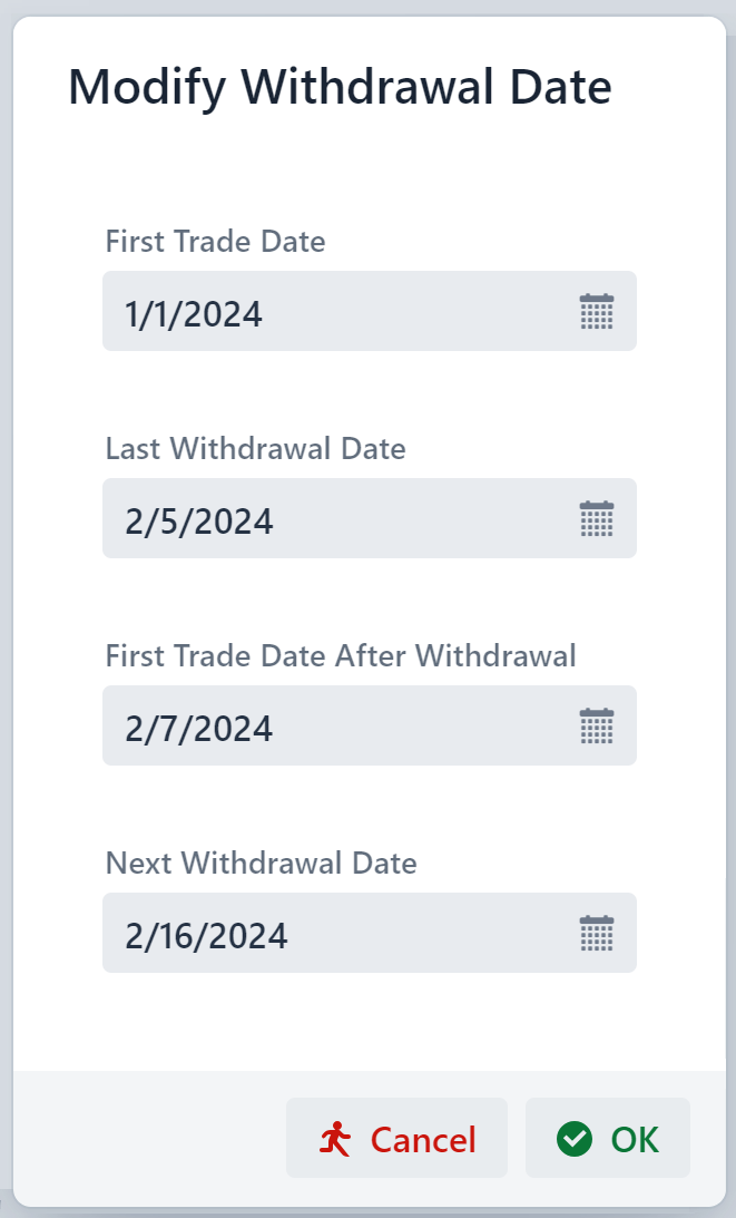 Change withdrawal date popup